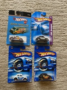 Hot Wheels 4 SET Volkswagen VW Bug Beetle Chrome w/ Redlines WHITE BLACK SURF - Picture 1 of 11