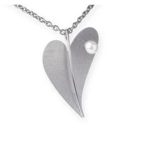 Ernstes Design Herz groß Anhänger mit Perle AN214 gekratzter Optik ohne Kette - Bild 1 von 2