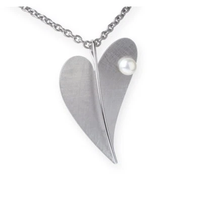 Ernstes Design Herz groß Anhänger mit Perle AN214 gekratzter Optik ohne Kette - Bild 1 von 2