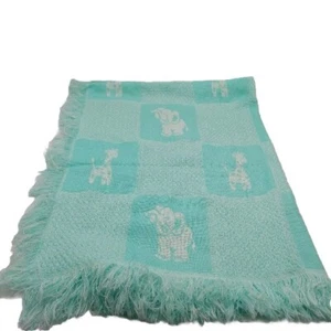 Dundee Elefant Giraffe Babydecke grün weiß Waffelmuster 34"x45" Vintage - Bild 1 von 11