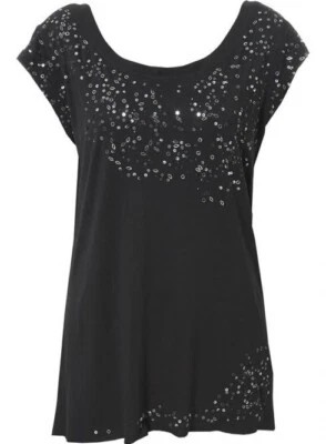 NEW Kate Moss Topshop RARE Charcoal Sequin Cap Tee T-Shirt Top Festival UK 10 38 - Image 1 of 4