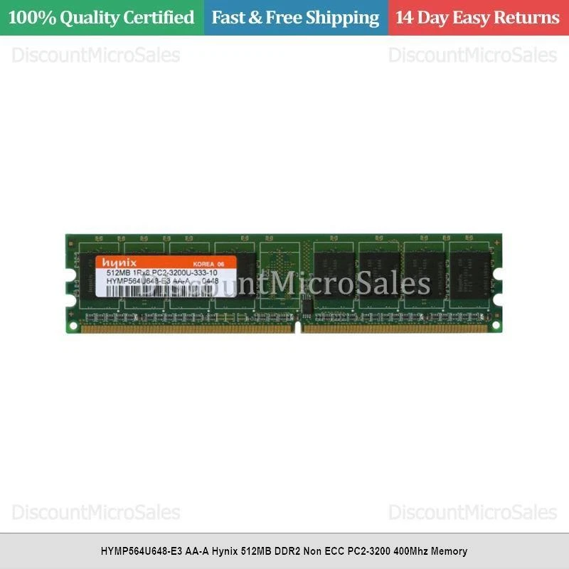 HYMP564U648-E3 AA-A Hynix 512MB DDR2 Non ECC PC2-3200 400Mhz Memory - Image 1 of 1
