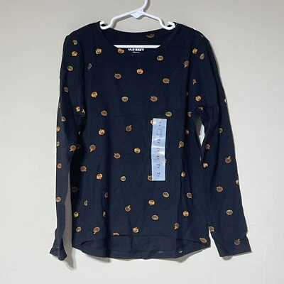 Old Navy Girls Black Long Sleeve Tee With Pumpkin Print Size M (8). NWT! - Image 1 of 4