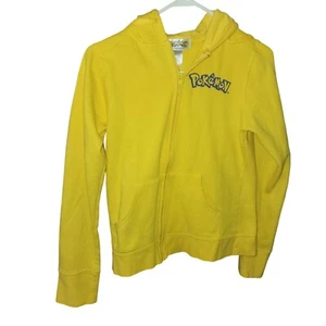 Pokemon Pikachu Kids Size L Jacket Full Zip Fleece Yellow Hoodie With Ears - Picture 1 of 5