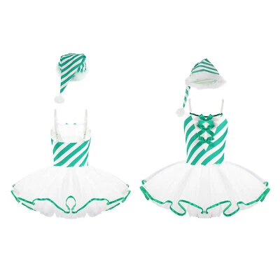 Niños Niñas Leotardo Rayas Vestido Vestido de Baile Navidad Conjunto Juegos con disfraces Papá Noel Foto 1 de 3