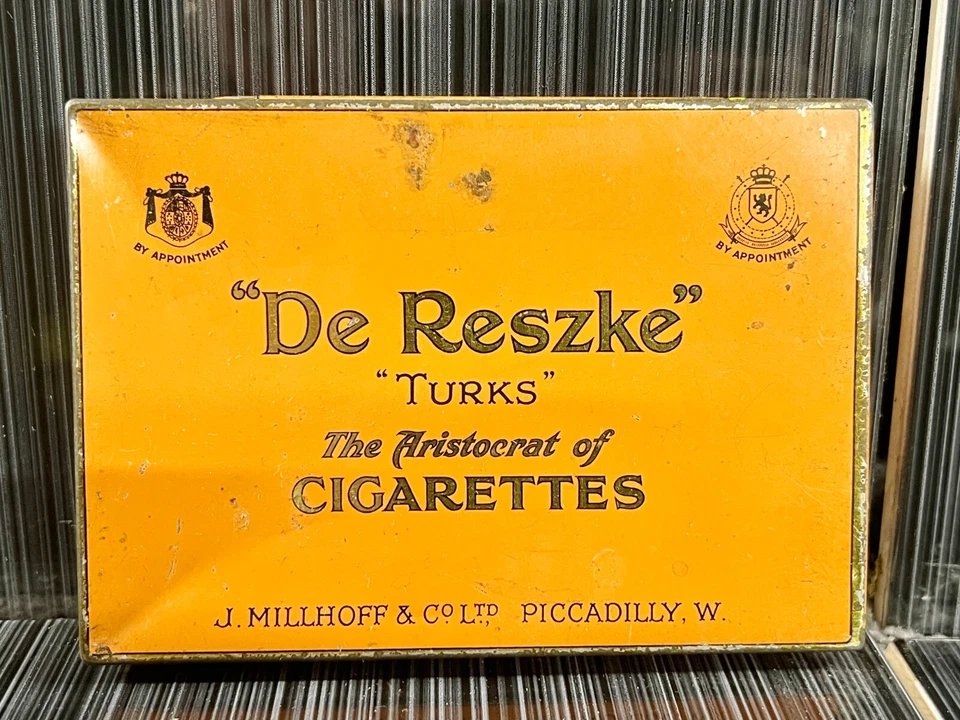 VINTAGE DE RESZKE TURKS CIGARETTE TIN J. MILLHOFF & CO ADVERTISING TOBACCO BOX - Image 1 of 4