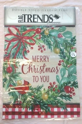 NUEVO Bandera Tendencias Por Carson "Feliz Navidad A Ti" Corona Cardenal Jardín Bandera Foto 1 de 3