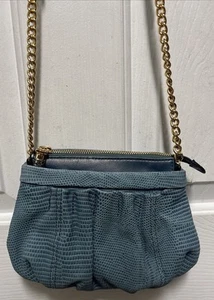 B Makowsky Leather Purse Shoulder Bag Tote : Dust blue /grey Crossbody Nice - Picture 1 of 8