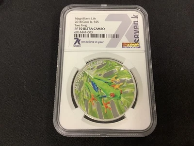 2018 Cook Islands Tree Frog Silver Coin NGC Graded PF70! - Image 1 of 2