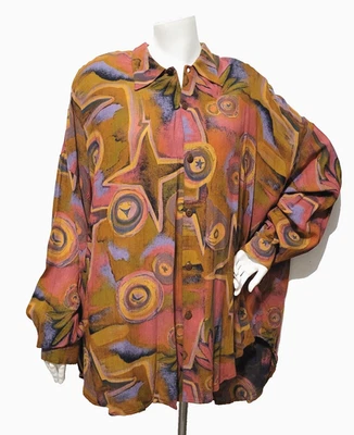 Camisa vintage Patricia Hermann Dewi Tris OS OVERSIZED 3X/4X Artsy Lagenlook anos 80 anos 90 - Imagem 1 de 4