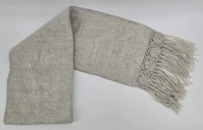 Alpaca Carrasco Scarf Hand Crocheted Flowers Soft 84x9 Beige Fringe Wool Warm - Image 1 of 4