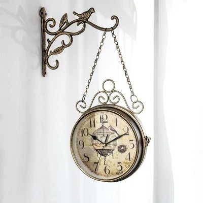 Double Sided Wall Clocks, Battery Powered Metal Vintage Style Clock Antique - Image 1 of 4