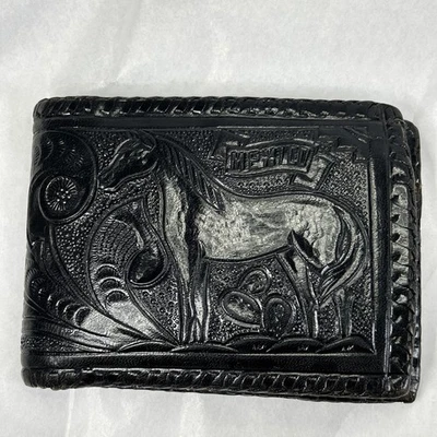 CARTERA DE CABALLO ARTESANAL Cuero Genuino De Colección Borde CORDONES Para Hombres Billetera Doble Plegable Foto 1 de 4