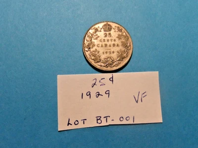 1929 Canada Silver 25 Cent Coin - HEAVY PATINA - VF - Image 1 of 2