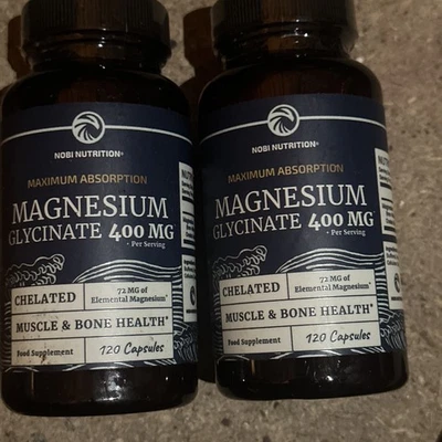 NOBI NUTRITION Magnesium Glycinate 500mg | Chelated for Muscle Health and Relaxation, 120 x2