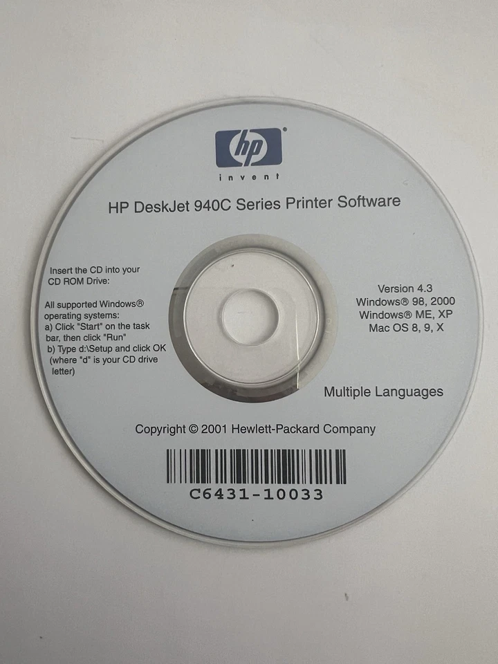 Hp DeskJet 940C Series Printer Software Driver CD DVD only - Image 1 of 1