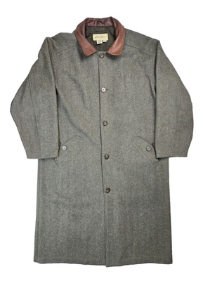 Gabardina forrada de cuero de lana espiga verde oliva Eddie Bauer grande L Foto 1 de 4