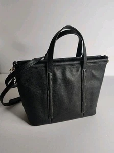 Real Simple Pebble Leather Small Zip Top Tote with Crossbody Stra Black,Bag - Picture 1 of 9