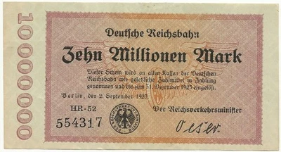 PS1014a.3.1  1923 Berlin German Railway Notgeld 10 million mark note (world/lot) - Image 1 of 2