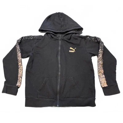 Sudadera con Capucha PUMA Kids XL (16) Cremallera Completa Negra Acentos Dorados Deportiva Atletismo Sudadera Foto 1 de 4