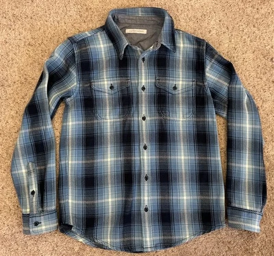 OUTERKNOWN Mens Blue Plaid Blanket Shirt Sz Medium M Button Heavyweight Shacket - Image 1 of 4