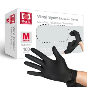 Basic Medical Synmax Black Vinyl Exam Gloves Medium 1000 Pack Latex Free - Picture 1 of 7