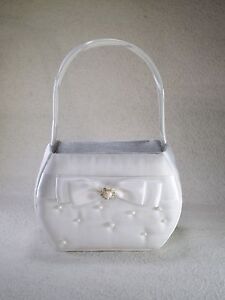 Lillian Rose Ivory Scattered Pearl Satin Flower Girl Basket with Bow