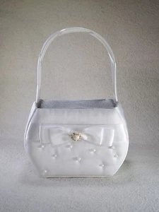 Lillian Rose Ivory Scattered Pearl Satin Flower Girl Basket with Bow - Picture 1 of 4