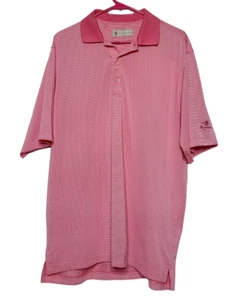 Donald Ross Mens L Golf Polo Shirt Short Sleeve Striped Pink White Renaissance - Picture 1 of 5