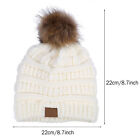 (White)Knitted Cap Faux Raccoon Fur Pompom Winter Hat For Keeping Warm HEE