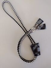WILD Snowflake Obsidian Bolo Tie & Tips - Black & White Leather Cord - Gorgeous 