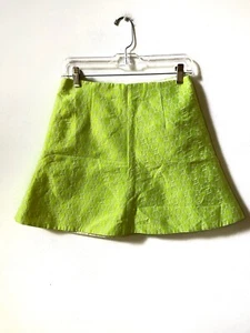J CREW Sz 0 Neon Green Skirt Geometric Pattern Style C6744 Exposed Zipper NEW - Picture 1 of 7