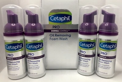 Limpiador de lavado de espuma removedora de aceite Cetaphil Pro DermaControl tamaño de viaje 1,7 oz lote X4 Foto 1 de 4