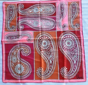 Vintage 1970's Vera Neumann Square Scarf Japan Red / Orange / Pink Paisley - Picture 1 of 4