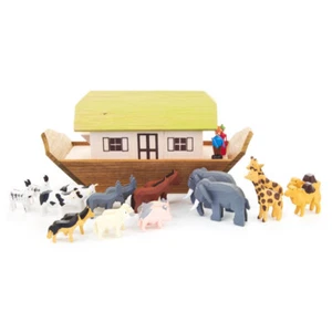 Miniatur Arche Noah aus Holz mit handgeschnitzten Tierfiguren deutsche Figuren - Bild 1 von 1