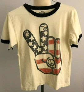 Wes and Willy Distressed Peace Sign Youth Ringer T-Shirt Size: 6- Red-White-Blue - Picture 1 of 4