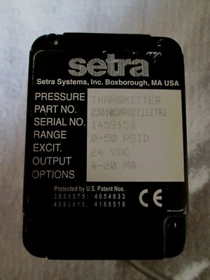 Setra 2301050PDZZ11ZTR Pressure Transmitter, 0 to 50 PSID, 4-20 MA - Image 1 of 3