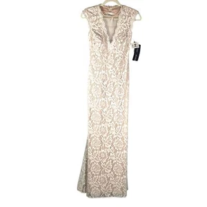 Betsy & Adam Ivory Lace Sleeveless Gown Open Back & Floral Pattern Sz 2 wedding - Picture 1 of 14