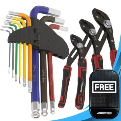 3 Pcs Water Pump Pliers Set & 9 Pcs Ball End Hex Key Set Sealey Hand Tools Kit+M - Image 1 of 4