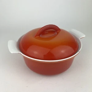 Vtg TRIANON Cast Iron Enamel Dutch Oven Belgium 17-B 18 Flame Orange Descoware - Picture 1 of 12