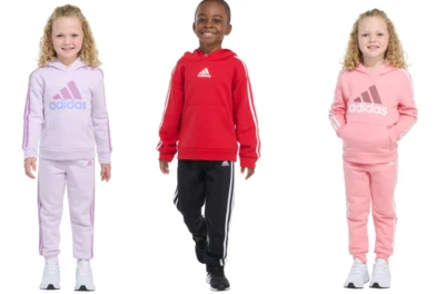 Conjunto de 2 piezas de vellón Adidas para niños (sudadera con capucha y pantalón) Foto 1 de 4