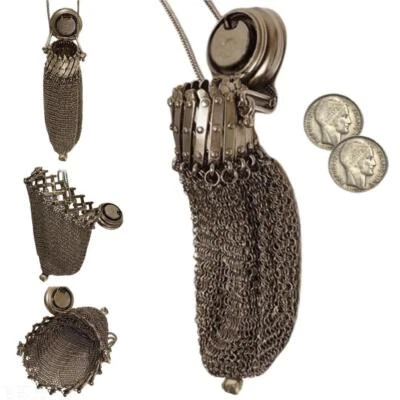 Monedero inglés hecho a mano de 1920, monedero victoriano con tapa torcida puerta malla retráctil Foto 1 de 4