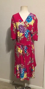 NWT Woman's "16" LAUREN PINK MULTI COLOR POLESTER FAUX-WRAP SHIFT DRESS $165 - Picture 1 of 10