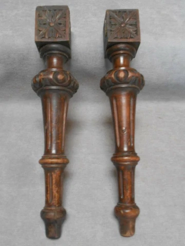 2 vintage french turned Wood Oak Columns Legs Cover