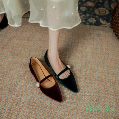 Mujer Terciopelo Punta Punta Vestido Oficina Dama Zapatos Cómodos Pisos Bomba OL Banquete Foto 1 de 4