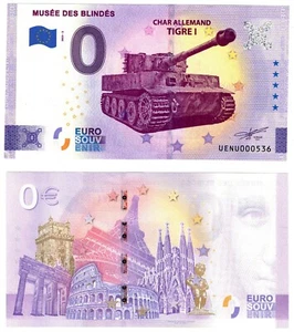 2023 Francia Zero Euro Tiger I Saumur Tanque Panzer Museo Billete Fantasía - Imagen 1 de 1