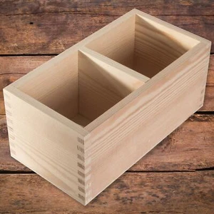 Rectangular Wooden Open Container 2 Compartments Box / 23.5 x 12.5 x 10.5 cm - Picture 1 of 9