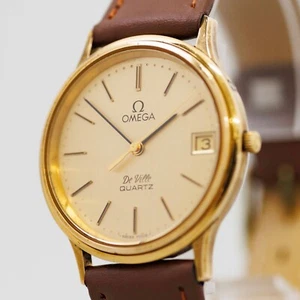 *Exc+5* Vintage OMEGA De Ville Cal.1332 Quartz Push Crown Gold Day Date 33mm Men - Picture 1 of 19