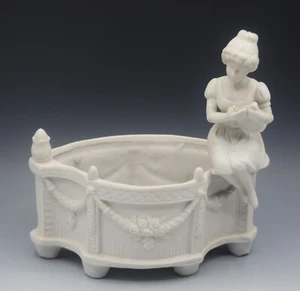 BISQUE PORCELAIN ANTIQUE GERMAN FIGURAL JARDINIERE PLANTER FEMALE WITH HARP - Picture 1 of 7
