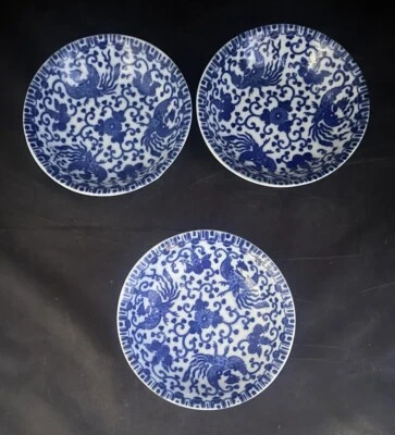 Conjunto de 3 tigelas de sobremesa de frutas azuis e brancas "M" - Imagem 1 de 4